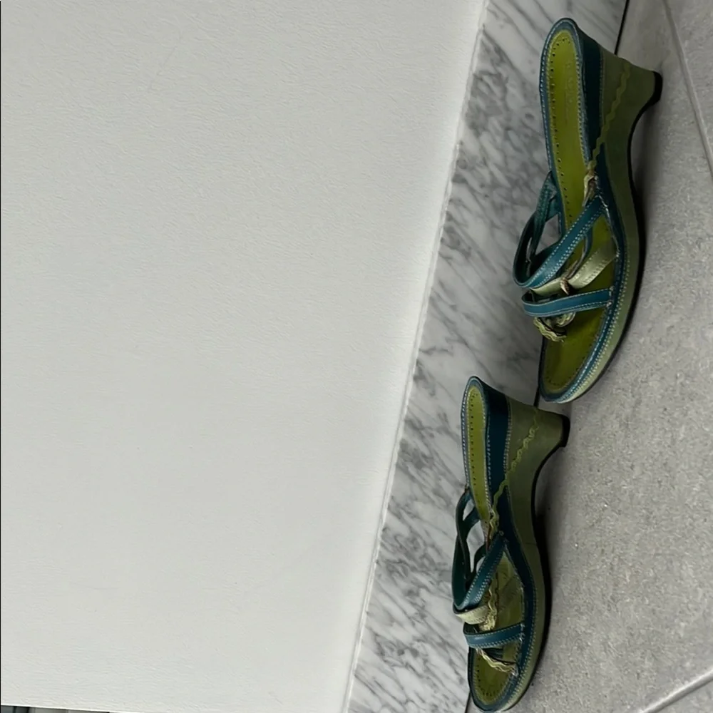 Stylish Green and Teal Women's Wedge Sandals - Picture 2 of 6